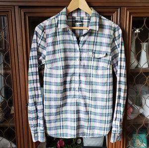 J. Crew Half-Button Plaid Long Sleeve Blouse